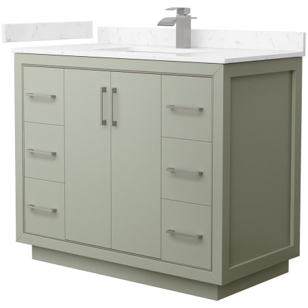 A large image of the Wyndham Collection WCF1111-42S-VCA-MXX Light Green / Carrara Cultured Marble Top / Brushed Nickel Hardware