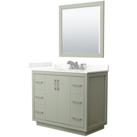 A large image of the Wyndham Collection WCF111142S-QTZ-US3M34 Light Green / Giotto Quartz Top / Brushed Nickel Hardware