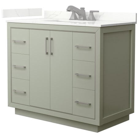 A large image of the Wyndham Collection WCF111142S-QTZ-US3MXX Light Green / Giotto Quartz Top / Brushed Nickel Hardware