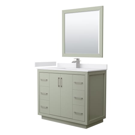 A large image of the Wyndham Collection WCF1111-42S-VCA-M34 Light Green / White Cultured Marble Top / Brushed Nickel Hardware