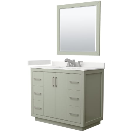 A large image of the Wyndham Collection WCF111142S-QTZ-US3M34 Light Green / White Quartz Top / Brushed Nickel Hardware