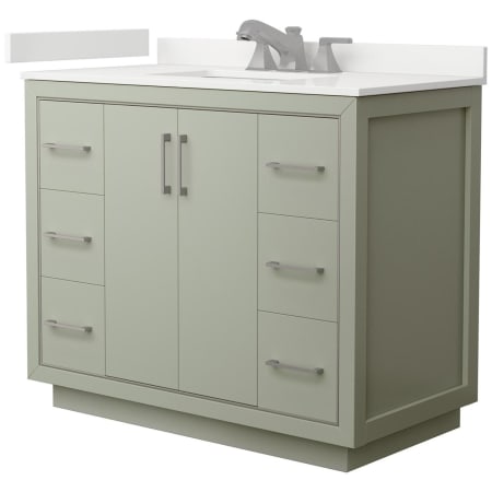 A large image of the Wyndham Collection WCF111142S-QTZ-US3MXX Light Green / White Quartz Top / Brushed Nickel Hardware