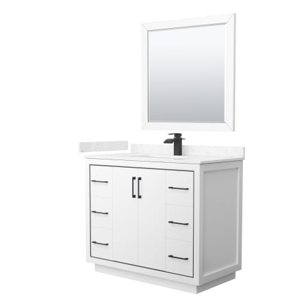 A large image of the Wyndham Collection WCF1111-42S-VCA-M34 White / Carrara Cultured Marble Top / Matte Black Hardware