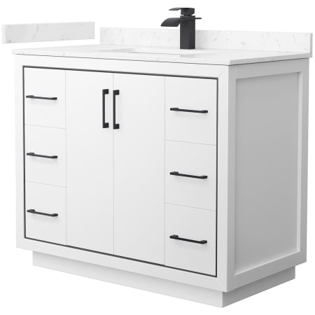 A large image of the Wyndham Collection WCF1111-42S-VCA-MXX White / Carrara Cultured Marble Top / Matte Black Hardware