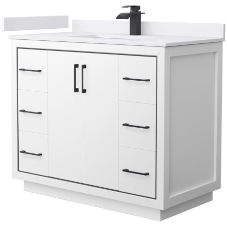 A large image of the Wyndham Collection WCF1111-42S-VCA-MXX White / White Cultured Marble Top / Matte Black Hardware