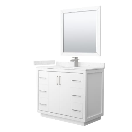 A large image of the Wyndham Collection WCF1111-42S-VCA-M34 White / Carrara Cultured Marble Top / Brushed Nickel Hardware