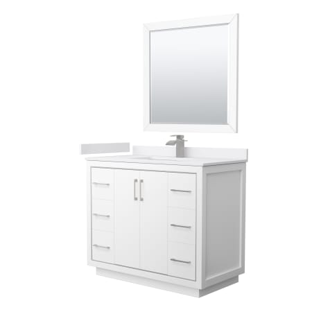 A large image of the Wyndham Collection WCF1111-42S-VCA-M34 White / White Cultured Marble Top / Brushed Nickel Hardware