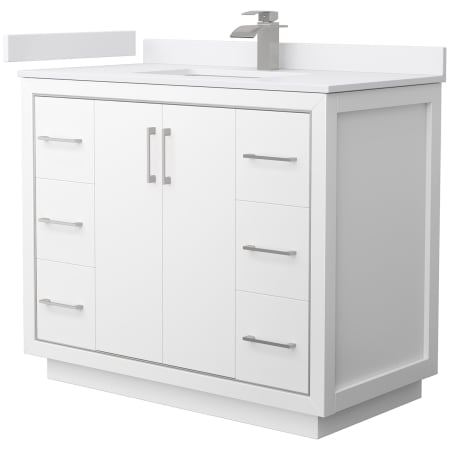 A large image of the Wyndham Collection WCF1111-42S-VCA-MXX White / White Cultured Marble Top / Brushed Nickel Hardware