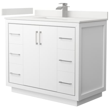 A large image of the Wyndham Collection WCF111142S-QTZ-UNSMXX White / White Quartz Top / Brushed Nickel Hardware