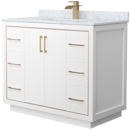 A large image of the Wyndham Collection WCF1111-42S-NAT-MXX White / Satin Bronze Hardware