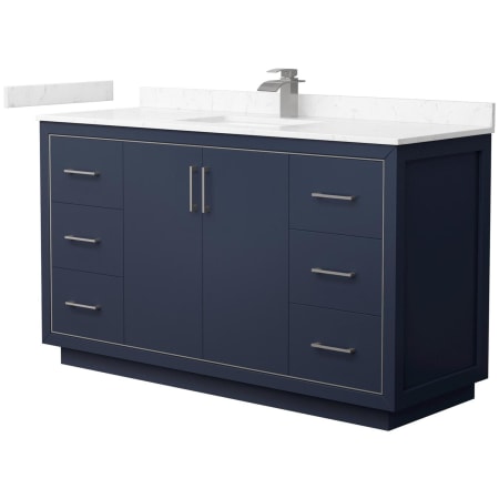 A large image of the Wyndham Collection WCF1111-60S-VCA-MXX Dark Blue / Carrara Cultured Marble Top / Brushed Nickel Hardware