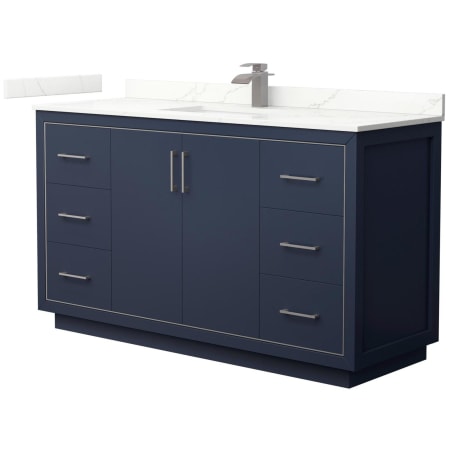 A large image of the Wyndham Collection WCF111160S-QTZ-UNSMXX Dark Blue / Giotto Quartz Top / Brushed Nickel Hardware