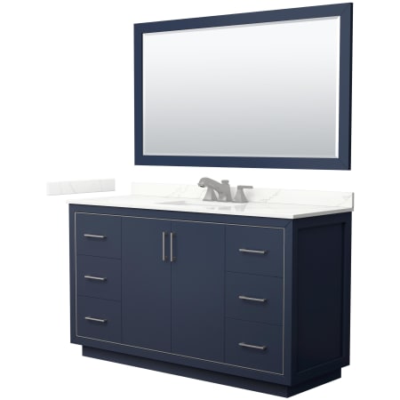 A large image of the Wyndham Collection WCF111160S-QTZ-US3M58 Dark Blue / Giotto Quartz Top / Brushed Nickel Hardware
