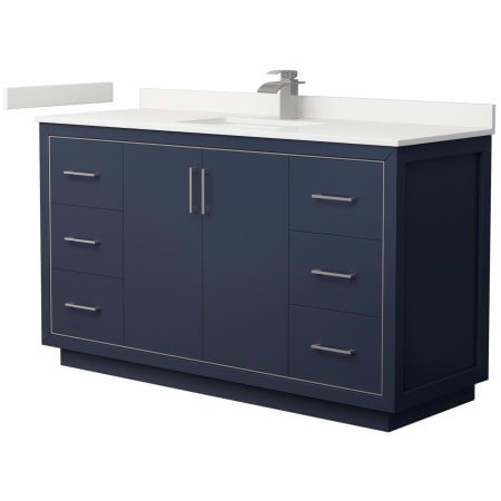 A large image of the Wyndham Collection WCF111160S-QTZ-UNSMXX Dark Blue / White Quartz Top / Brushed Nickel Hardware