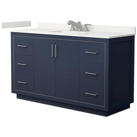 A large image of the Wyndham Collection WCF111160S-QTZ-US3MXX Dark Blue / White Quartz Top / Brushed Nickel Hardware