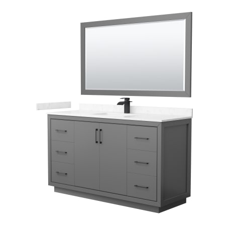 A large image of the Wyndham Collection WCF1111-60S-VCA-M58 Dark Gray / Carrara Cultured Marble Top / Matte Black Hardware