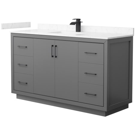 A large image of the Wyndham Collection WCF1111-60S-VCA-MXX Dark Gray / Carrara Cultured Marble Top / Matte Black Hardware