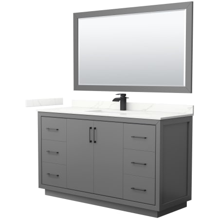 A large image of the Wyndham Collection WCF111160S-QTZ-UNSM58 Dark Gray / Giotto Quartz Top / Matte Black Hardware