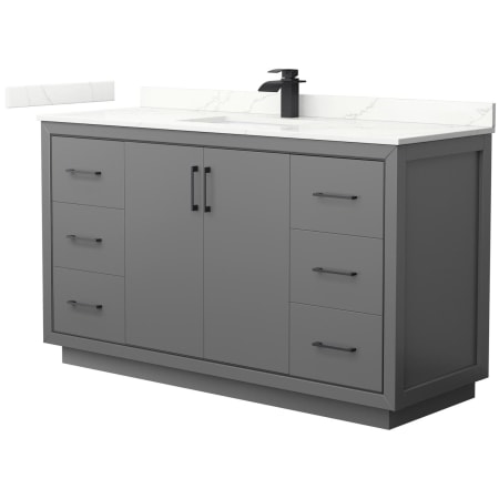 A large image of the Wyndham Collection WCF111160S-QTZ-UNSMXX Dark Gray / Giotto Quartz Top / Matte Black Hardware