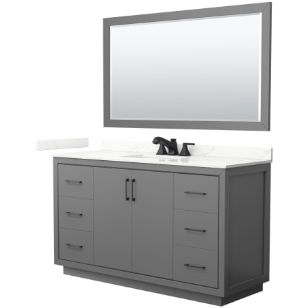 A large image of the Wyndham Collection WCF111160S-QTZ-US3M58 Dark Gray / Giotto Quartz Top / Matte Black Hardware