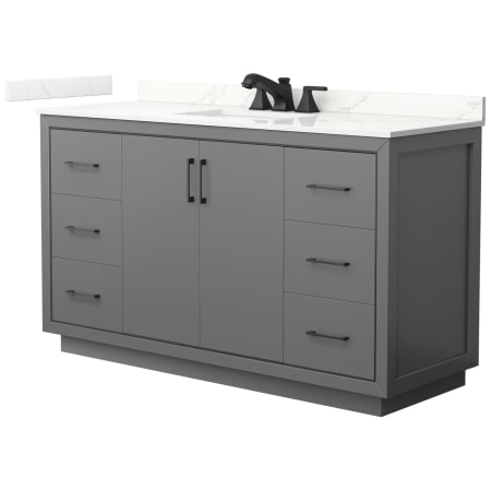 A large image of the Wyndham Collection WCF111160S-QTZ-US3MXX Dark Gray / Giotto Quartz Top / Matte Black Hardware