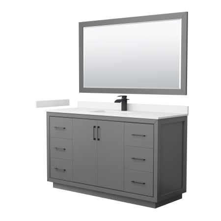 A large image of the Wyndham Collection WCF1111-60S-VCA-M58 Dark Gray / White Cultured Marble Top / Matte Black Hardware