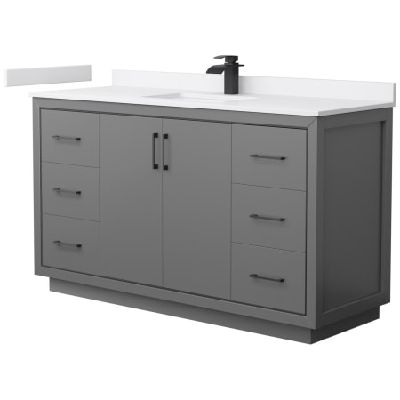 A large image of the Wyndham Collection WCF1111-60S-VCA-MXX Dark Gray / White Cultured Marble Top / Matte Black Hardware