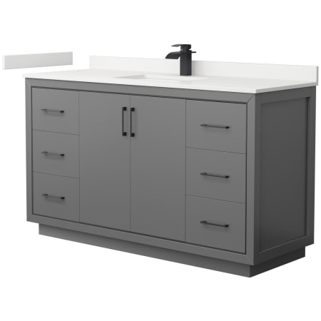 A large image of the Wyndham Collection WCF111160S-QTZ-UNSMXX Dark Gray / White Quartz Top / Matte Black Hardware