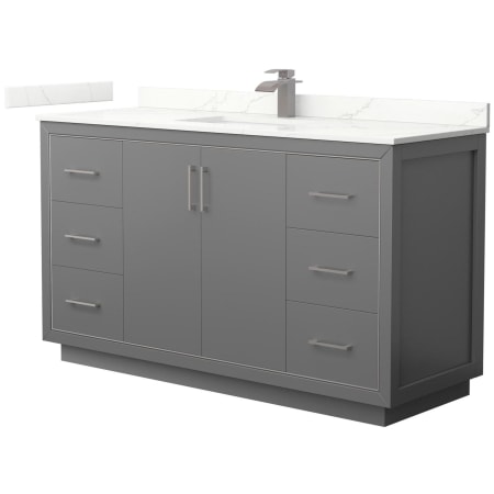 A large image of the Wyndham Collection WCF111160S-QTZ-UNSMXX Dark Gray / Giotto Quartz Top / Brushed Nickel Hardware