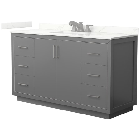 A large image of the Wyndham Collection WCF111160S-QTZ-US3MXX Dark Gray / Giotto Quartz Top / Brushed Nickel Hardware