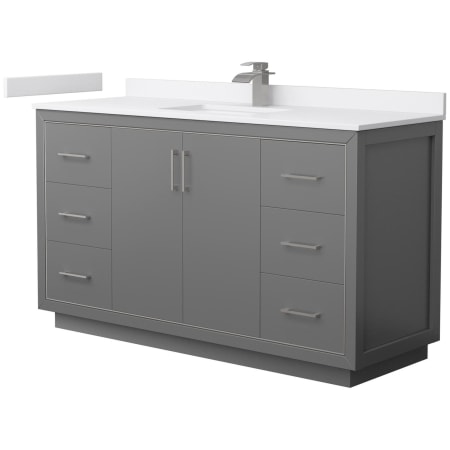 A large image of the Wyndham Collection WCF1111-60S-VCA-MXX Dark Gray / White Cultured Marble Top / Brushed Nickel Hardware