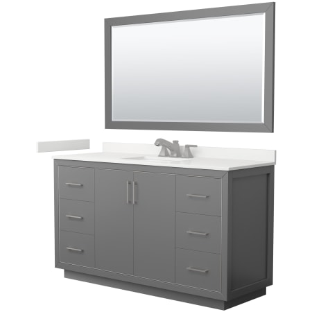 A large image of the Wyndham Collection WCF111160S-QTZ-US3M58 Dark Gray / White Quartz Top / Brushed Nickel Hardware