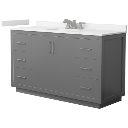 A large image of the Wyndham Collection WCF111160S-QTZ-US3MXX Dark Gray / White Quartz Top / Brushed Nickel Hardware