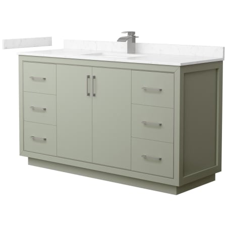 A large image of the Wyndham Collection WCF1111-60S-VCA-MXX Light Green / Carrara Cultured Marble Top / Brushed Nickel Hardware