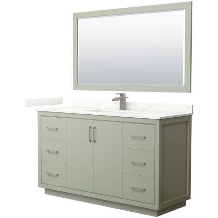 A large image of the Wyndham Collection WCF111160S-QTZ-UNSM58 Light Green / Giotto Quartz Top / Brushed Nickel Hardware