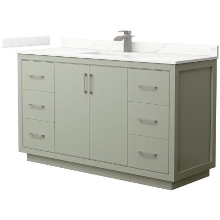 A large image of the Wyndham Collection WCF111160S-QTZ-UNSMXX Light Green / Giotto Quartz Top / Brushed Nickel Hardware