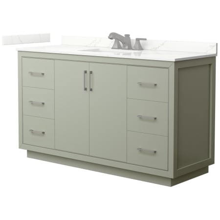 A large image of the Wyndham Collection WCF111160S-QTZ-US3MXX Light Green / Giotto Quartz Top / Brushed Nickel Hardware