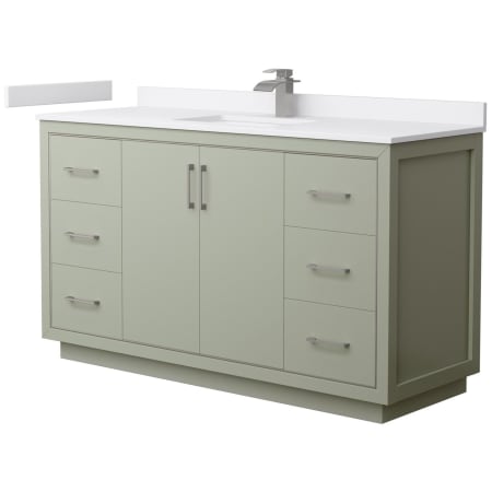 A large image of the Wyndham Collection WCF1111-60S-VCA-MXX Light Green / White Cultured Marble Top / Brushed Nickel Hardware