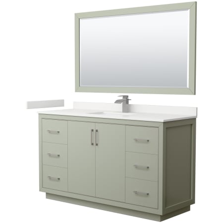 A large image of the Wyndham Collection WCF111160S-QTZ-UNSM58 Light Green / White Quartz Top / Brushed Nickel Hardware