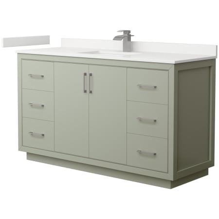 A large image of the Wyndham Collection WCF111160S-QTZ-UNSMXX Light Green / White Quartz Top / Brushed Nickel Hardware