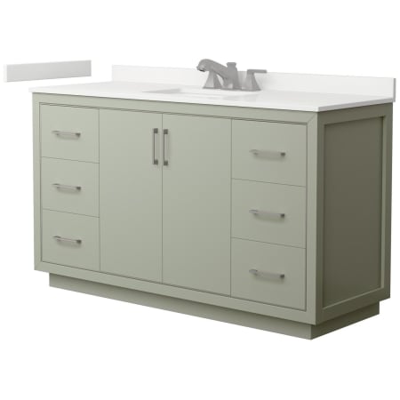 A large image of the Wyndham Collection WCF111160S-QTZ-US3MXX Light Green / White Quartz Top / Brushed Nickel Hardware