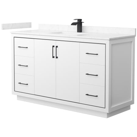 A large image of the Wyndham Collection WCF1111-60S-VCA-MXX White / Carrara Cultured Marble Top / Matte Black Hardware