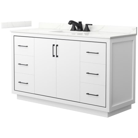 A large image of the Wyndham Collection WCF111160S-QTZ-US3MXX White / Giotto Quartz Top / Matte Black Hardware