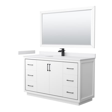 A large image of the Wyndham Collection WCF1111-60S-VCA-M58 White / White Cultured Marble Top / Matte Black Hardware