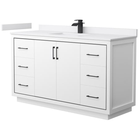 A large image of the Wyndham Collection WCF1111-60S-VCA-MXX White / White Cultured Marble Top / Matte Black Hardware