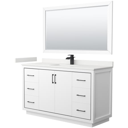 A large image of the Wyndham Collection WCF111160S-QTZ-UNSM58 White / White Quartz Top / Matte Black Hardware