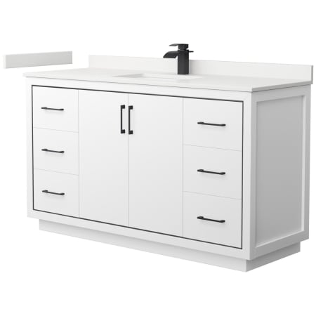 A large image of the Wyndham Collection WCF111160S-QTZ-UNSMXX White / White Quartz Top / Matte Black Hardware