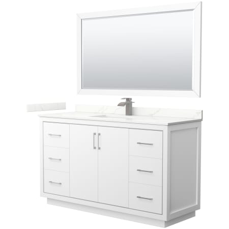 A large image of the Wyndham Collection WCF111160S-QTZ-UNSM58 White / Giotto Quartz Top / Brushed Nickel Hardware