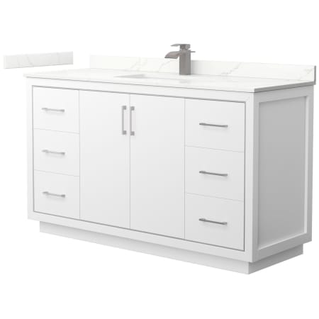 A large image of the Wyndham Collection WCF111160S-QTZ-UNSMXX White / Giotto Quartz Top / Brushed Nickel Hardware