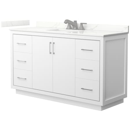 A large image of the Wyndham Collection WCF111160S-QTZ-US3MXX White / Giotto Quartz Top / Brushed Nickel Hardware